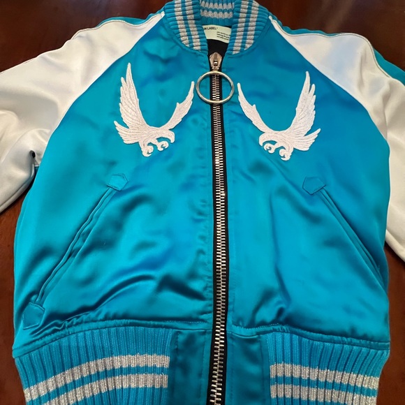 Off White Blue Bomber Jacket - Picture 3 of 9